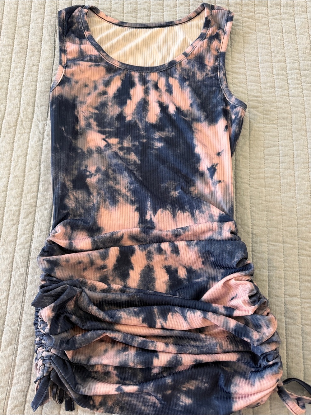 Tie-Dye Ribbed Tank Dress in Pink and Navy